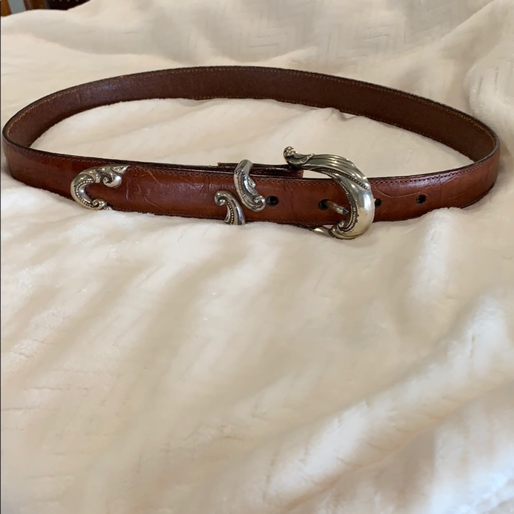 Brighton Brown Leather Belt w/silver buckle & tip